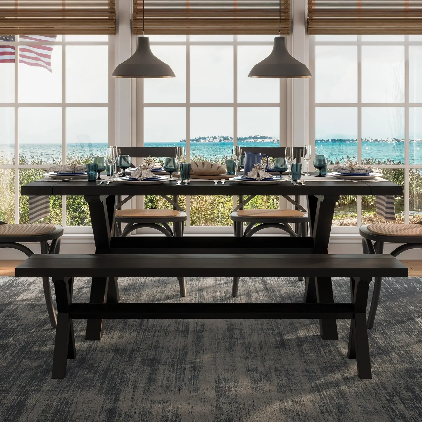 Cascais 72" Table & Bench Dining Set (3-piece) - Image 26